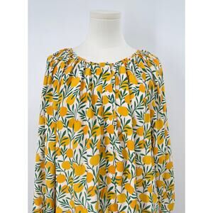 Emerson Fry Lemon Blouse Citrus Fruit Print Long Sleeve Top Yellow Boho Large L